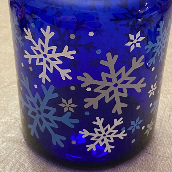 Vintage Libbey Cobalt Blue Glass Jar Canister with Lid Christmas Snowflakes - Picture 7 of 9